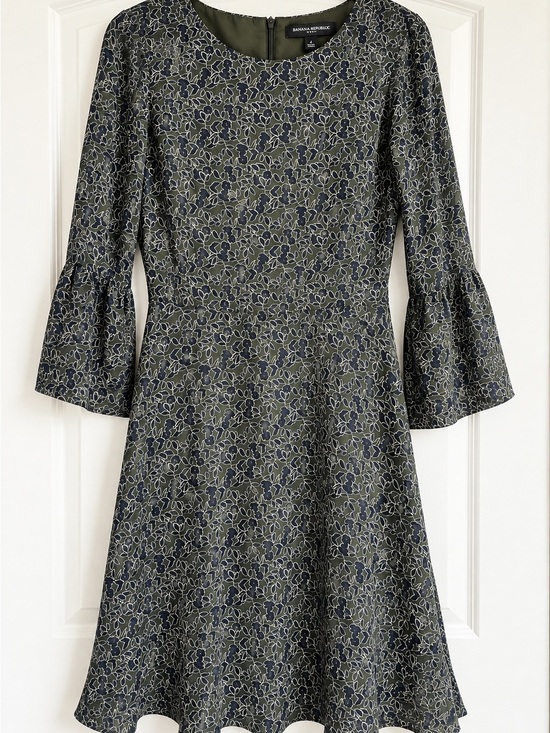 Banana Republic Dresses & Skirts - Banana Republic Olive and Navy Floral Bell-Sleeve Dress